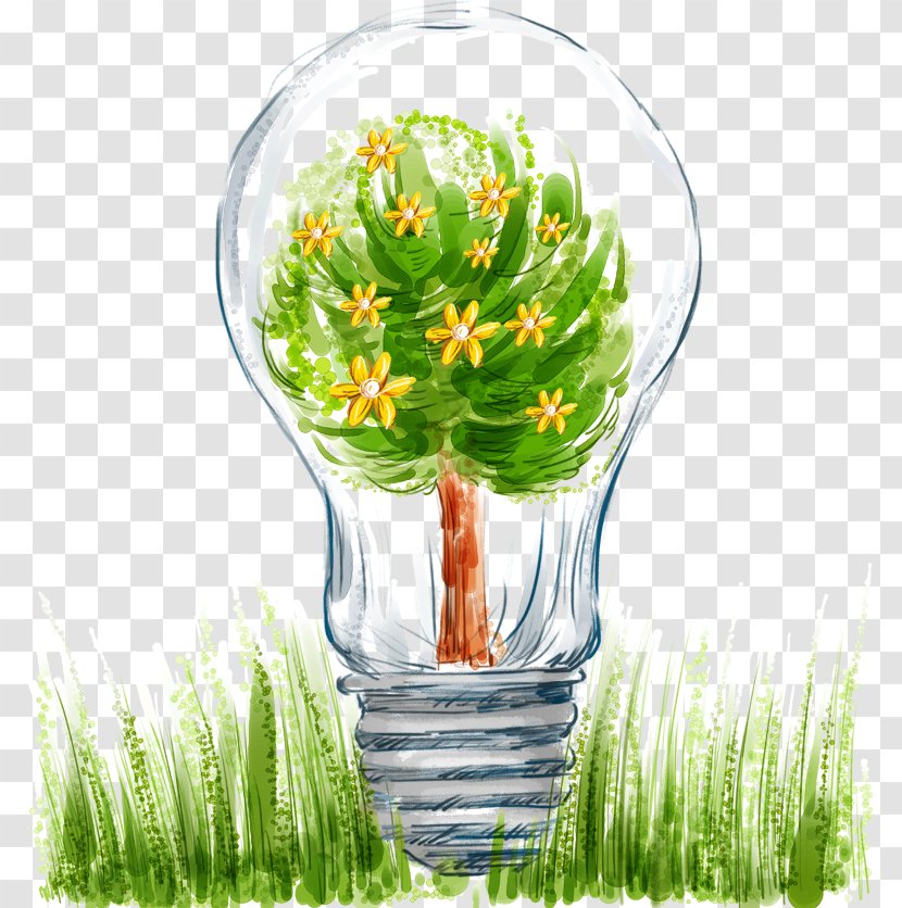 Incandescent Light Bulb Green Energy Conservation Illustration Transparent PNG