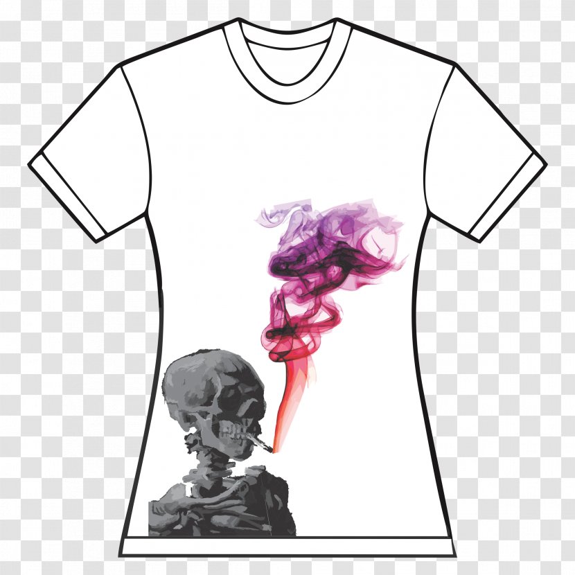 T-shirt Skull Of A Skeleton With Burning Cigarette Shoulder Sleeve - Tree Transparent PNG
