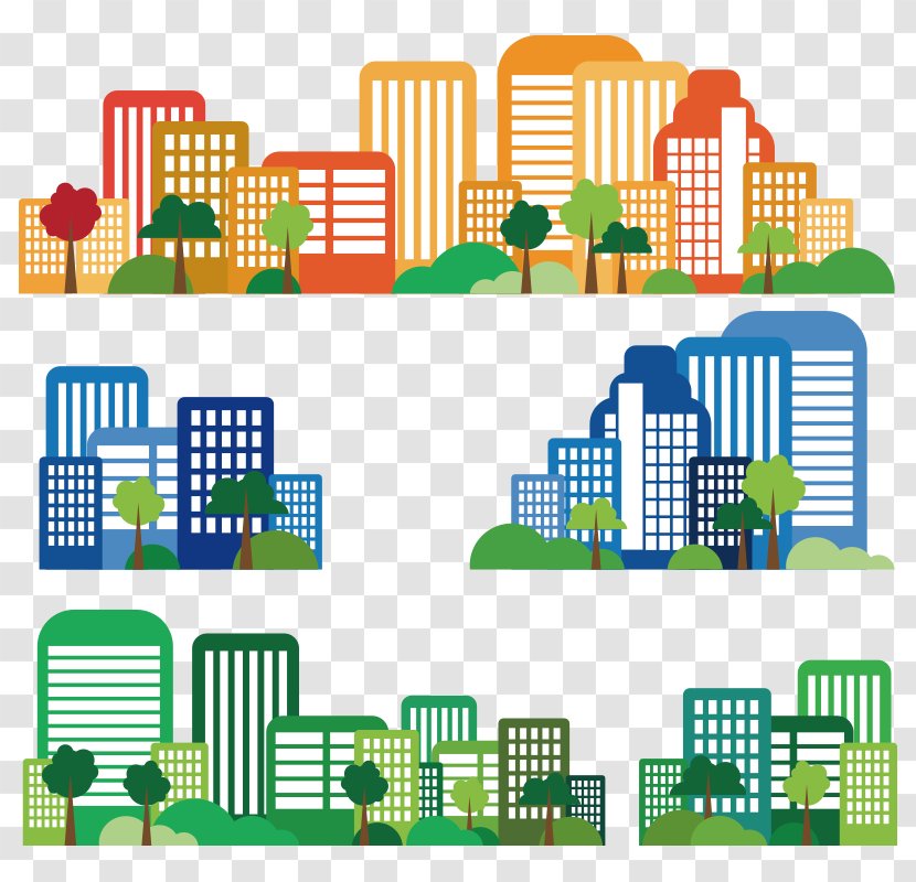 Skyline Cityscape Illustration - Royaltyfree - Three-color Flat Fillet City Building Pattern Transparent PNG