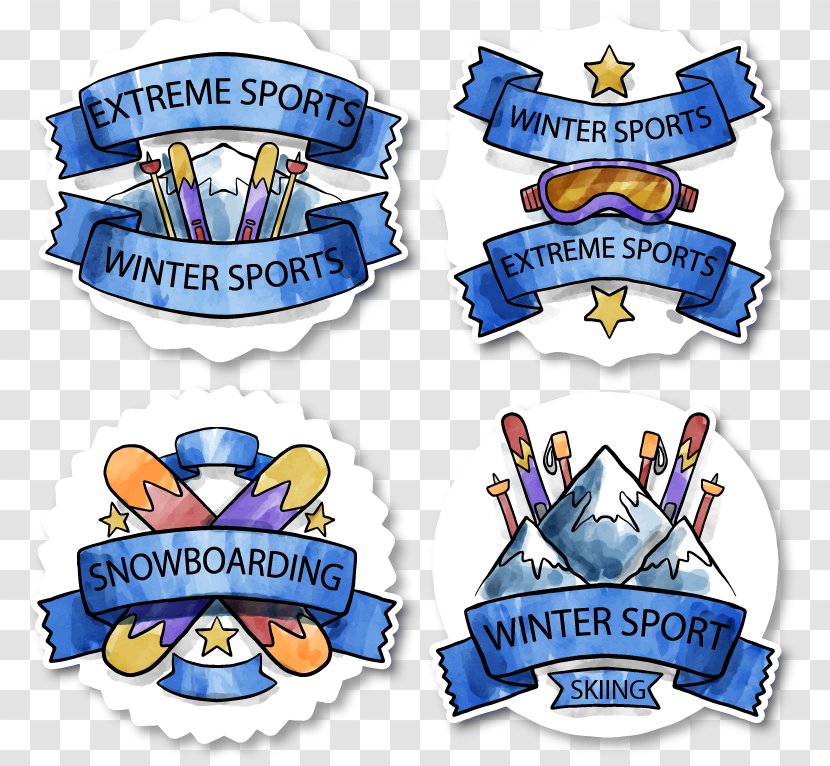 Watercolor Painting Skiing Winter Sport - Clip Art - Sticker Transparent PNG