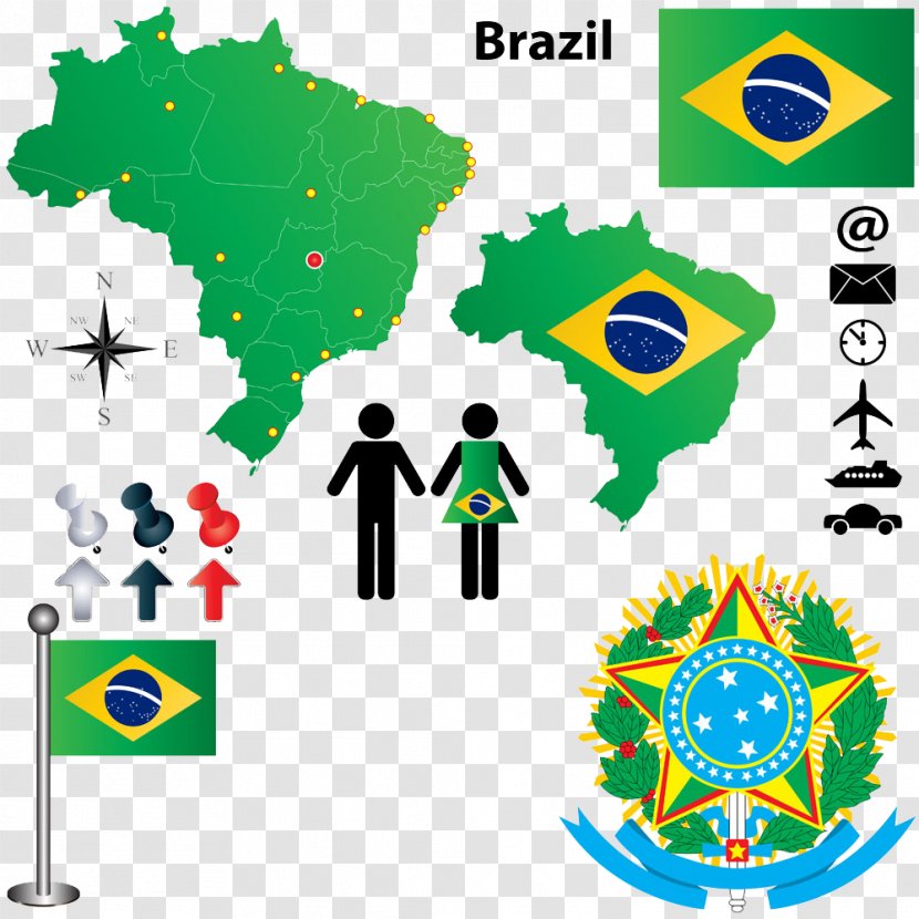 Brazil Map Symbol Clip Art - Flag Image Transparent PNG