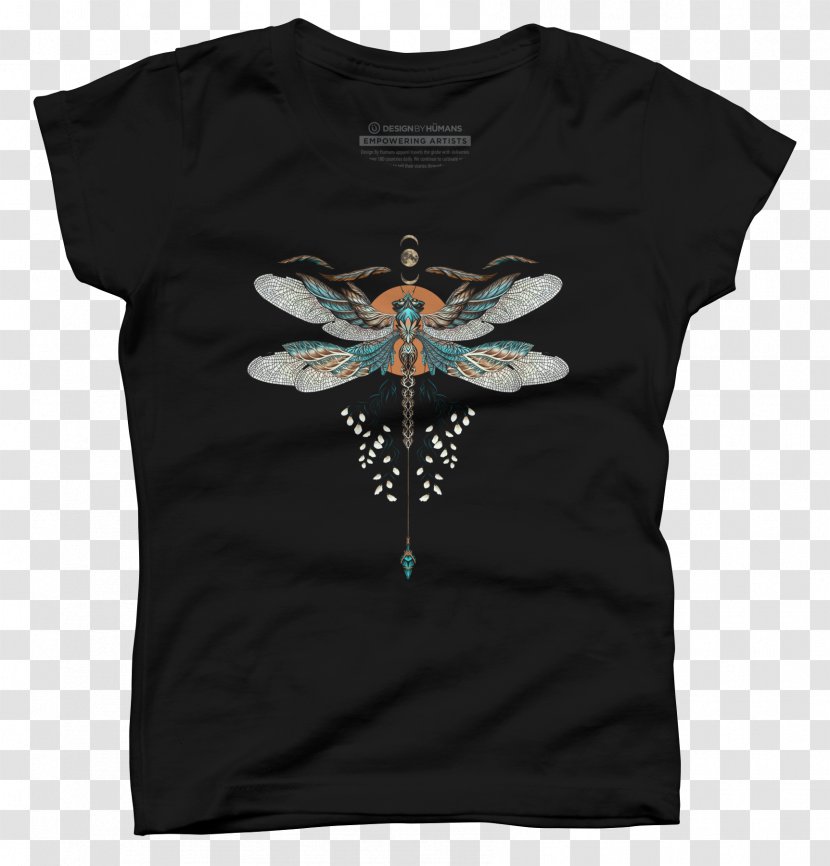 T-shirt Sleeve Brand Turquoise Black M - Dragonfly Transparent PNG