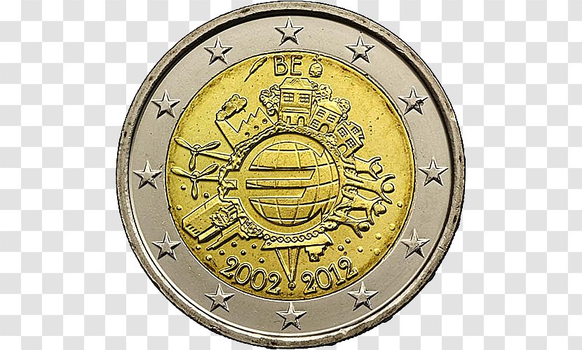 Euro Coins 2 Commemorative Coin - Wall Clock Transparent PNG