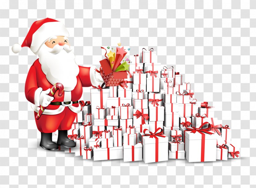 Santa Claus With A Gift - Fictional Character - Text Transparent PNG