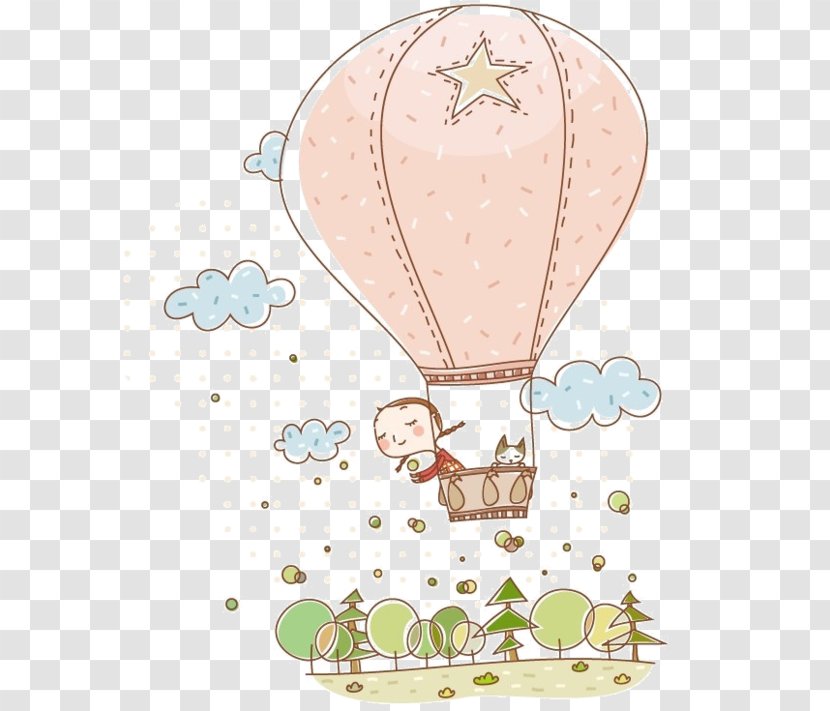 Cartoon Hot Air Balloon Child - Tree - Flower Transparent PNG
