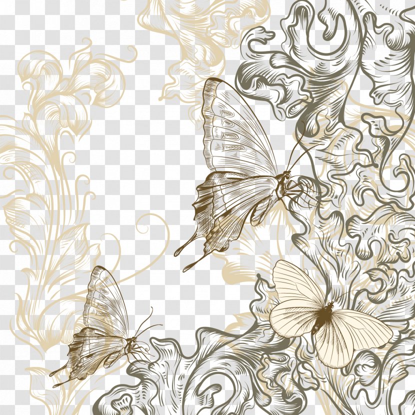 Drawing Graphic Design Art - Brush Footed Butterfly - Vector Transparent PNG