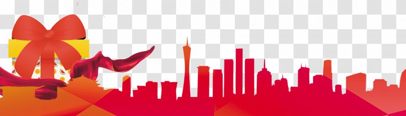 Poster Banner Red Wallpaper - Text - City Building Silhouettes And Gifts Transparent PNG