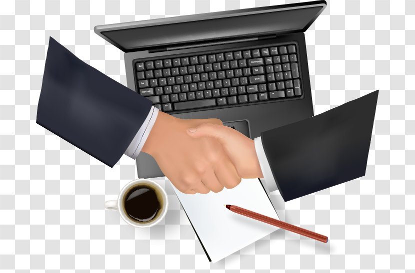 Laptop Handshaking Computer - Data - Vector Desk Contract Negotiations Transparent PNG