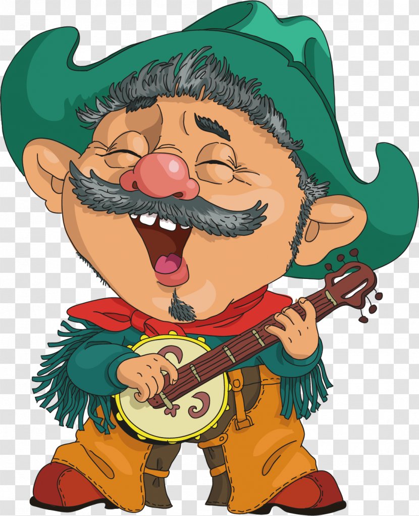 Cartoon Character Cowboy Illustration - Drawing - Old Man Playing Guitar Transparent PNG