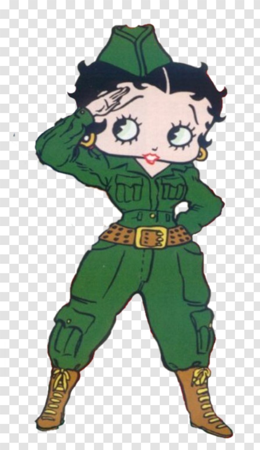 Betty Boop Soldier Cartoon Drawing - Green Transparent PNG