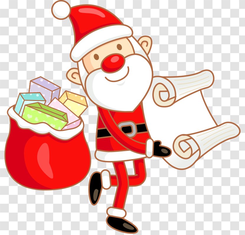 Santa Claus Cartoon Clip Art - Vector Christmas List Transparent PNG