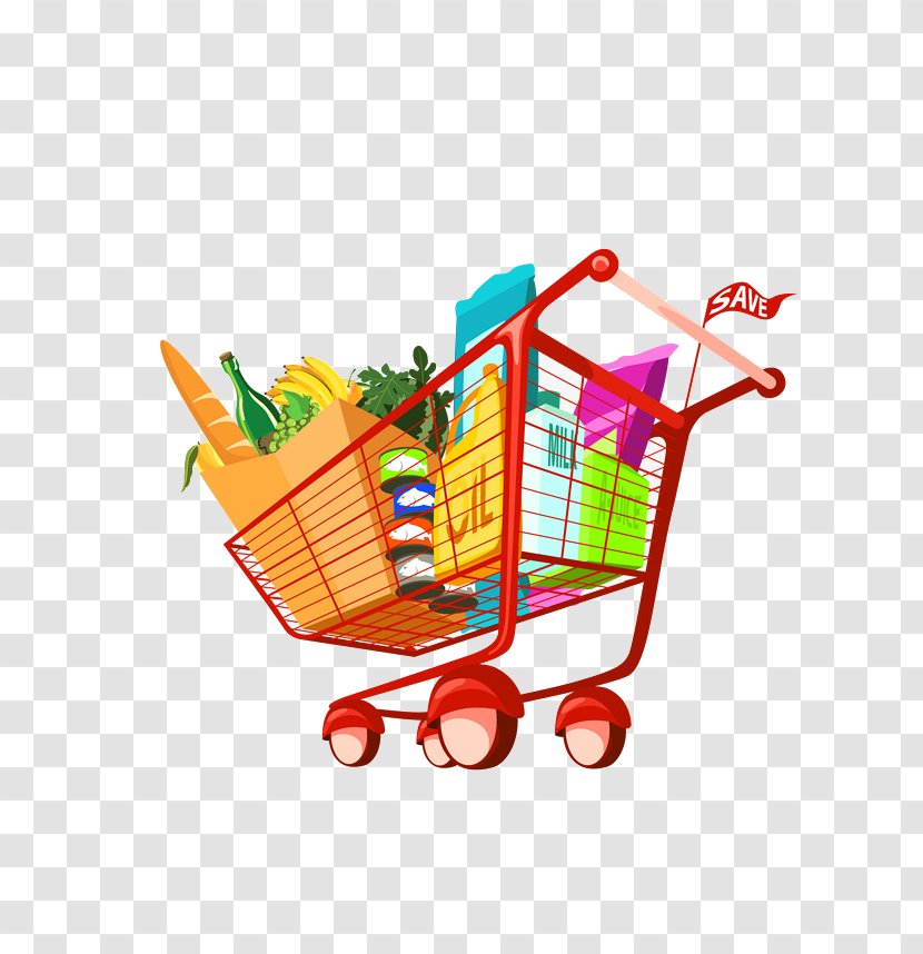 Shopping Cart Grocery Store Food Clip Art - Gift Basket - Cartoon Supermarket To Buy Transparent PNG