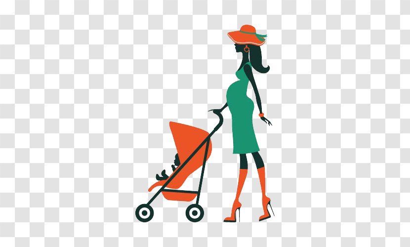 Baby Transport Infant Mother Illustration - Child - Pregnant Women Pushing Carriages Transparent PNG