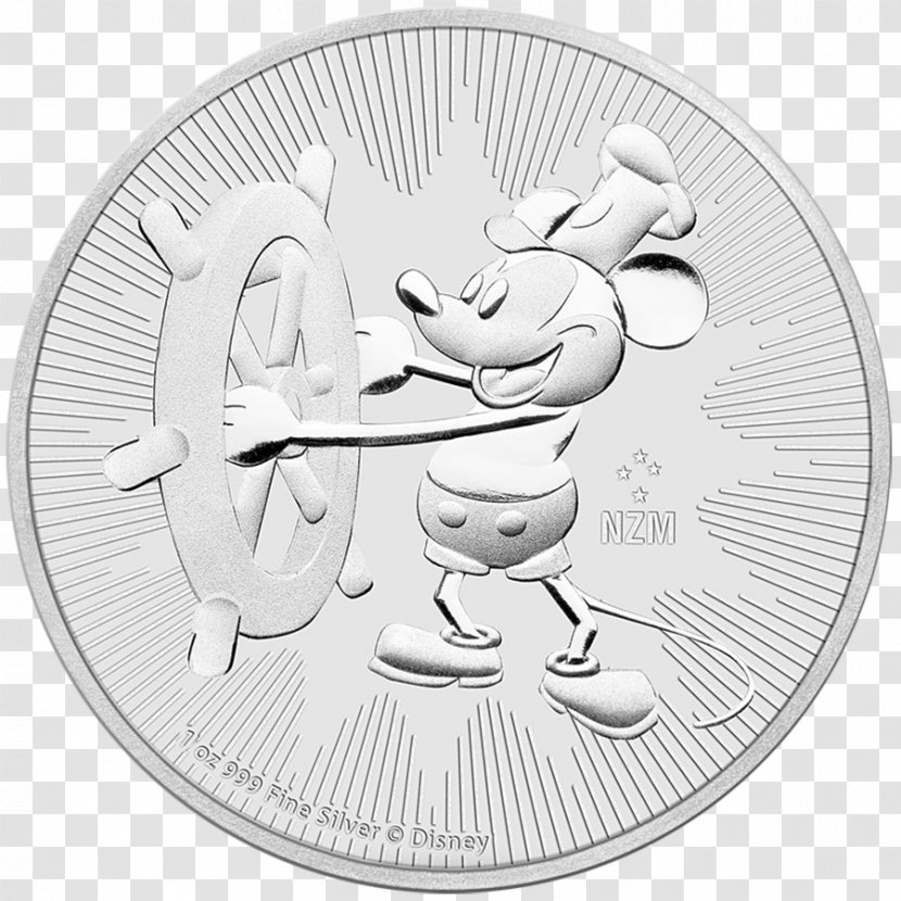 Mickey Mouse Niue New Zealand Silver Coin - Animated Cartoon - Bullion Transparent PNG
