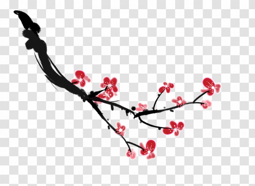 Ink Wash Painting Plum Blossom Graphic Design - Chinoiserie - Flower Transparent PNG