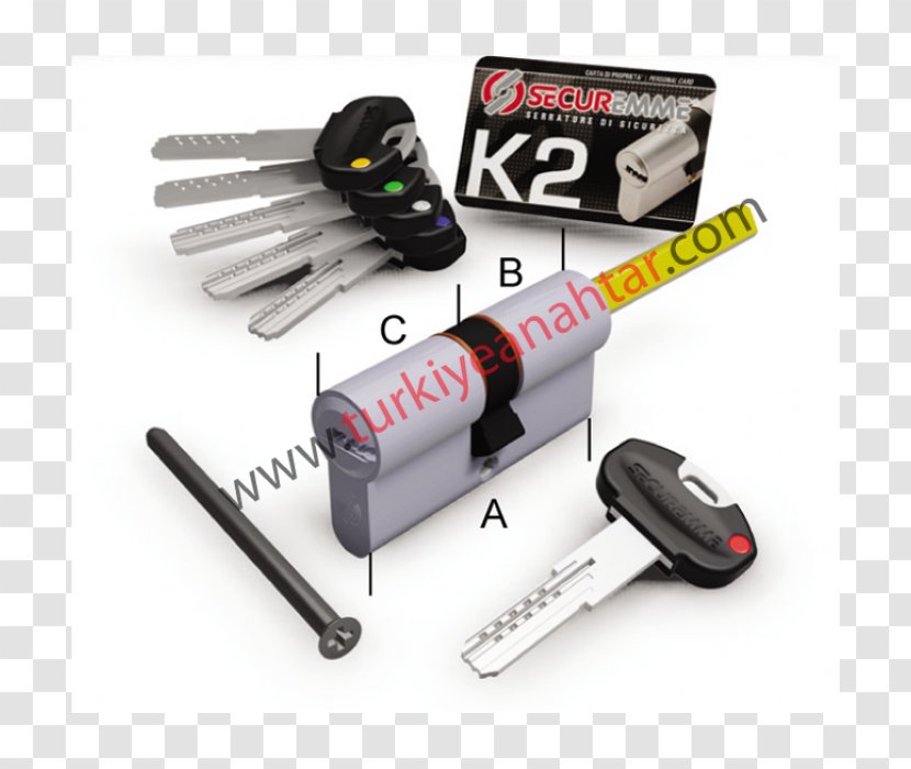 K2 Cylinder Lock Key Securemme - Hardware Transparent PNG