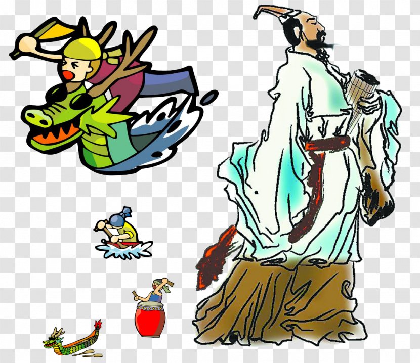 Chu Zongzi Miluo Jiang Warring States Period Dragon Boat Festival - Traditional Chinese Holidays - Hand Painted Qu Yuan Image Cartoon Transparent PNG