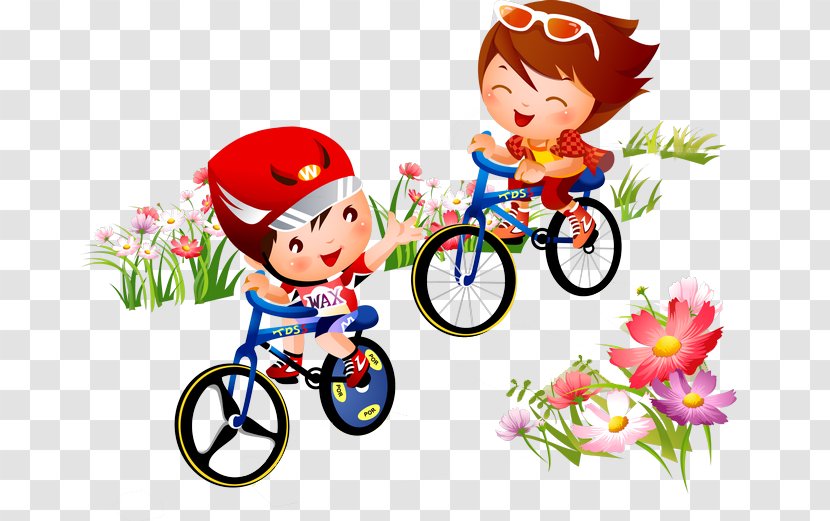Bicycle Sport Cycling Clip Art - Drawing - Flowers Bike Cartoon Children Transparent PNG