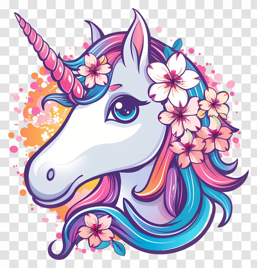 Unicorn Face - Colorful Unicorn With Floral Crown Transparent PNG
