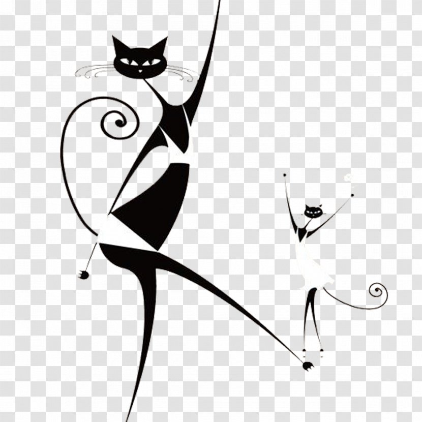 Cat Cartoon Tencent QQ Black And White Avatar - Silhouette Transparent PNG