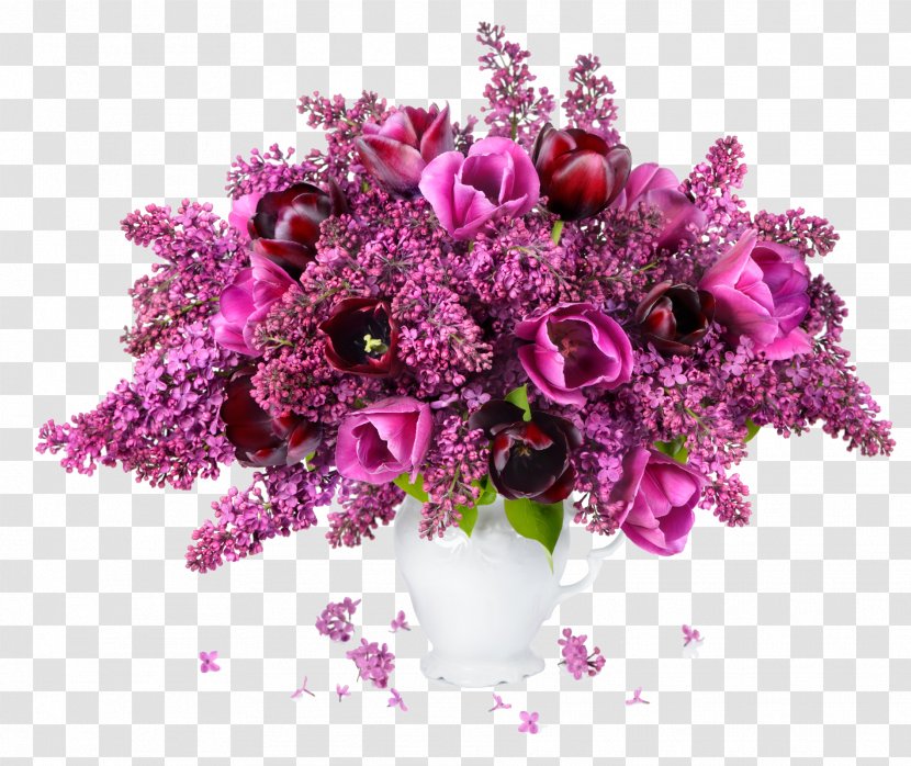 Flower Bouquet Tulip Lilac Vase - Purple Pot Transparent PNG