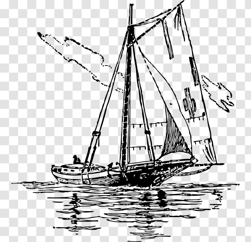 Sailing Ship Clip Art - Black And White Transparent PNG