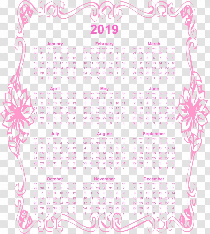 Year 2019 Calendar. - Petal - Area Transparent PNG
