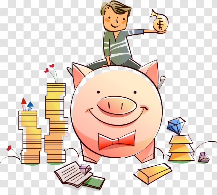 Domestic Pig Cartoon Piggy Bank - Smile - Vector Boy Transparent PNG