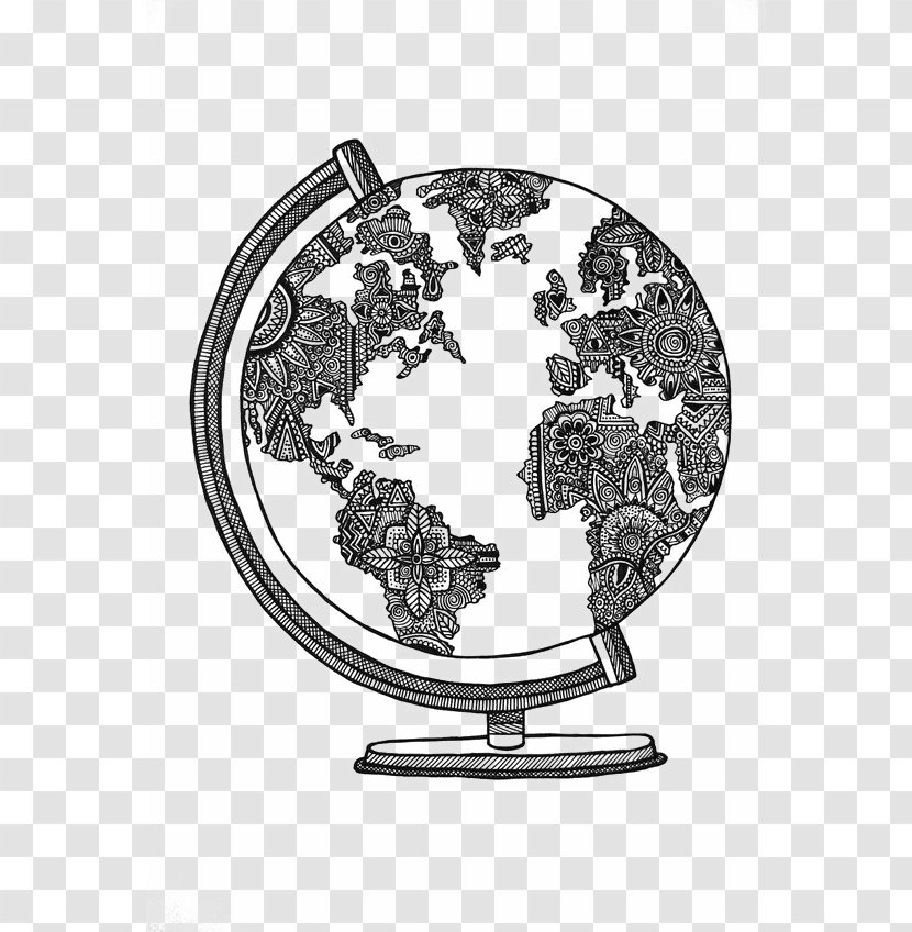 Globe World Drawing Sketch - Black And White Transparent PNG