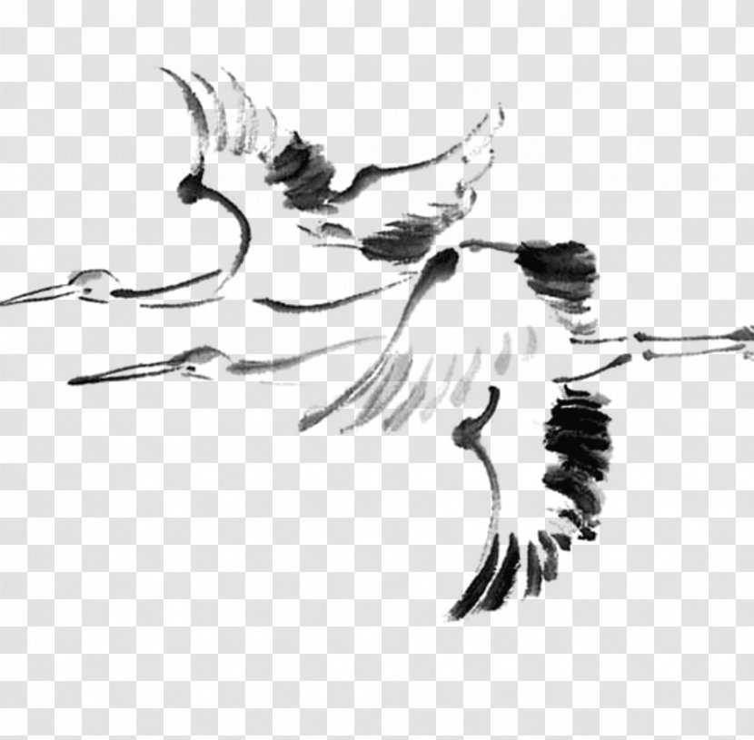 Red-crowned Crane Bird Icon - Chinese Painting - Hand Painted Ink Transparent PNG
