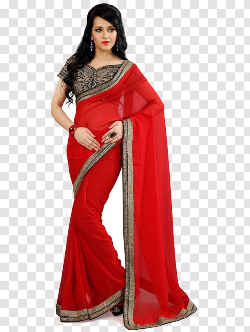 Nivedita Tiwari Sari Gangaa Georgette Red - Chiffon - Silk Saree Transparent PNG