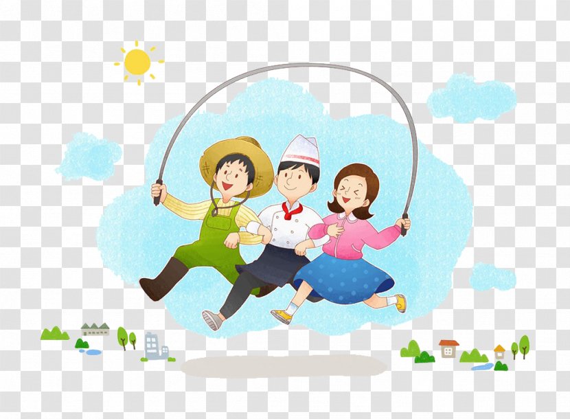 Jump Ropes Clip Art - Toddler - Three People Rope Together Transparent PNG