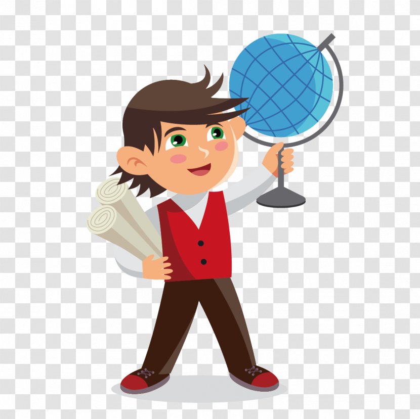 Student Cartoon Learning - Male - Vector Boy Holding A Globe Transparent PNG