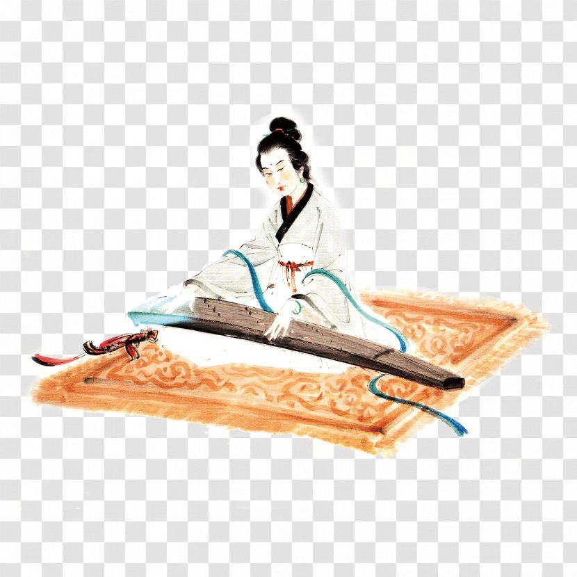 Budaya Tionghoa Koto Painting Yangqin Folk Instrument - Watercolor - Ancient Woman Transparent PNG