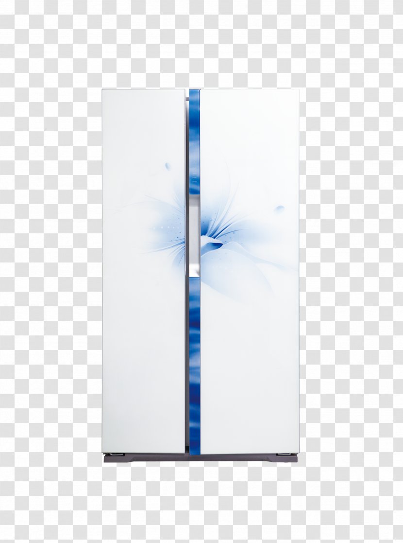 Home Appliance Refrigerator Oven Electricity - Rectangle - White With Blue Pattern On The Door Transparent PNG