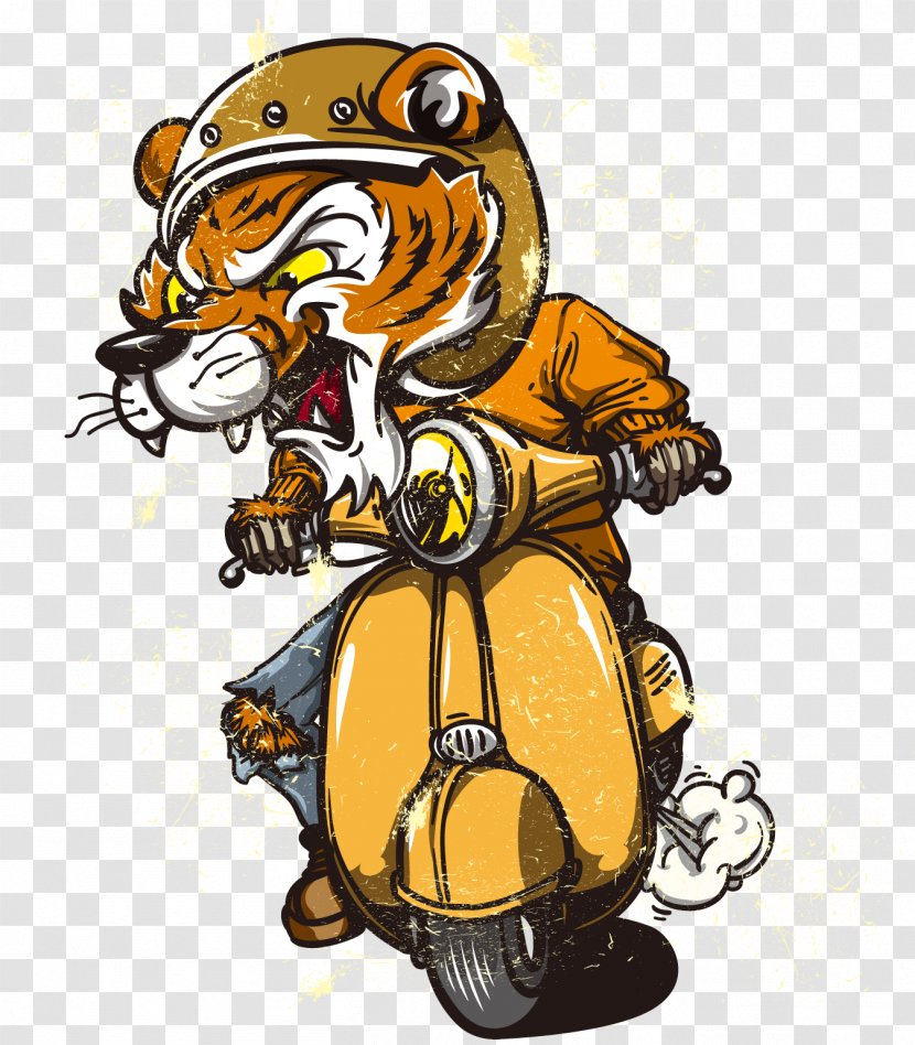 Tiger Scooter Euclidean Vector - Fictional Character - Hand-painted Riding A Motorcycle Transparent PNG