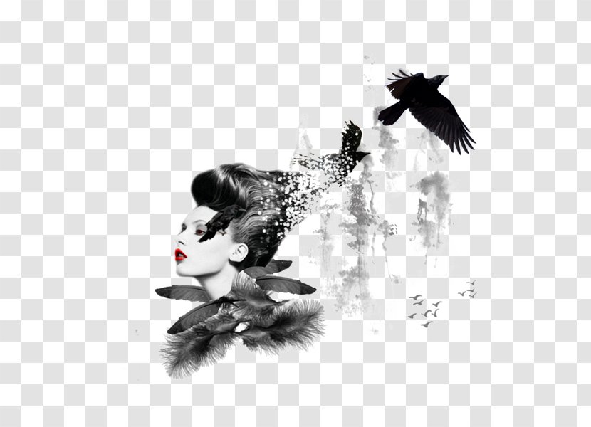 Ink Black And White Painting - Paint - Crow Queen Transparent PNG