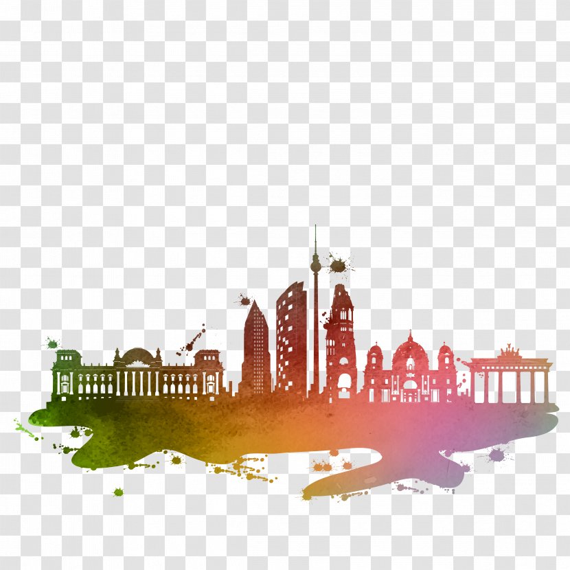 Berlin Rome Skyline Silhouette - Stock Photography - Colorful City Building Silhouettes Transparent PNG