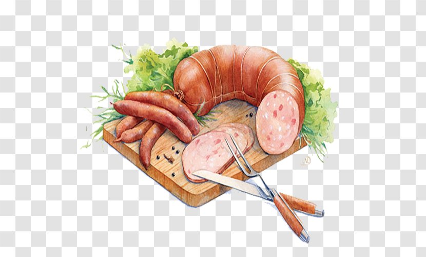 Thuringian Sausage Bratwurst Ham German Cuisine - Cervelat - Cartoon Food Transparent PNG