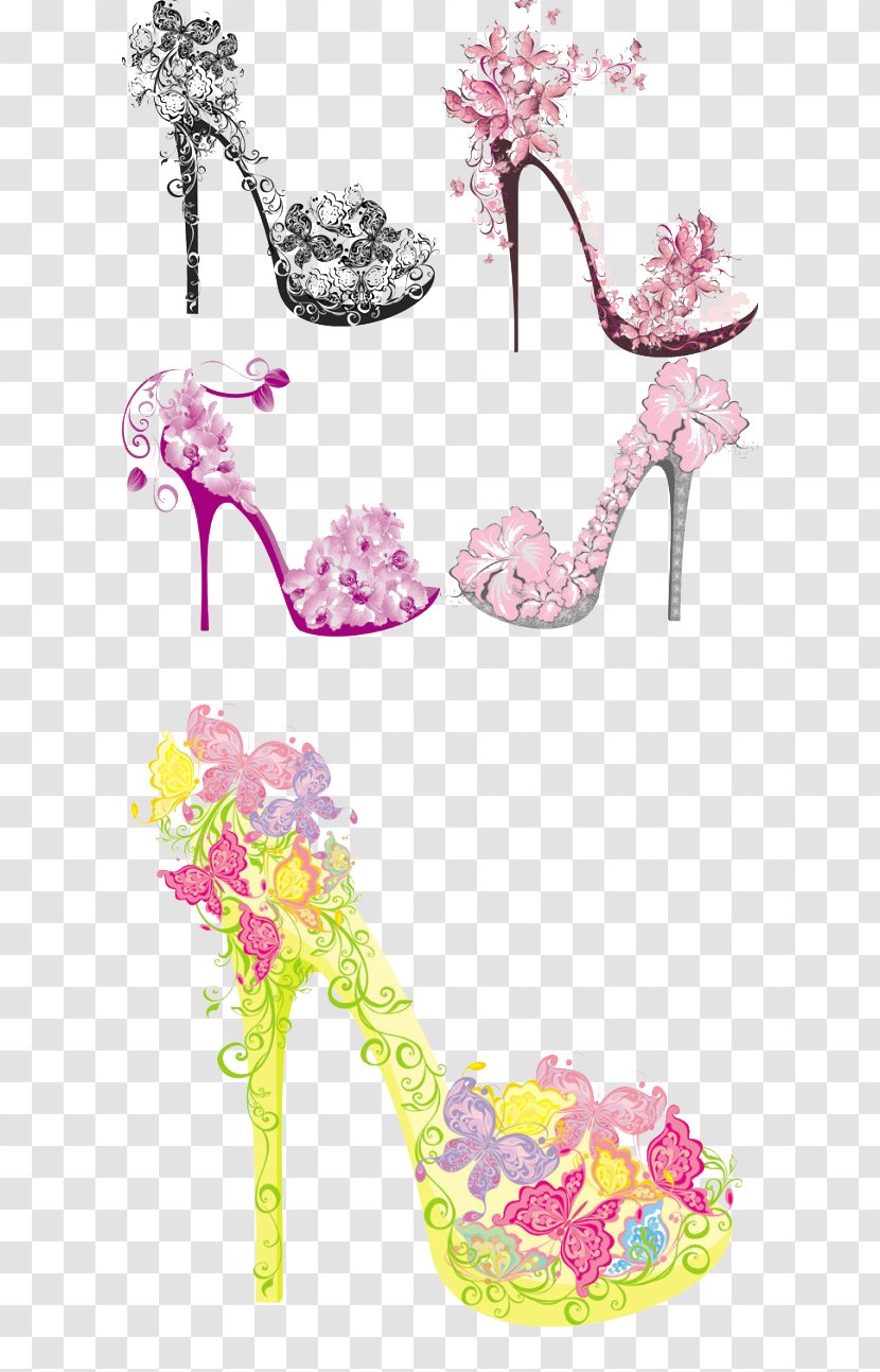 High-heeled Footwear Shoe Clip Art - Highheeled - Flowers High Heels Transparent PNG