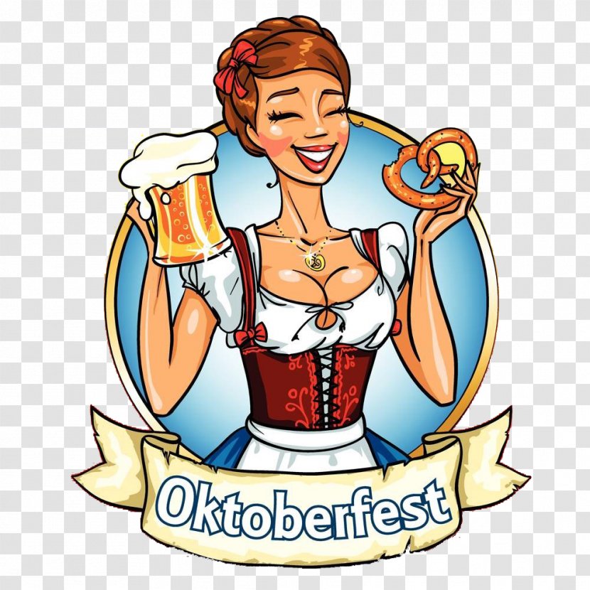 Oktoberfest Pretzel German Cuisine Clip Art - Royaltyfree - Female Bartender Illustration Transparent PNG