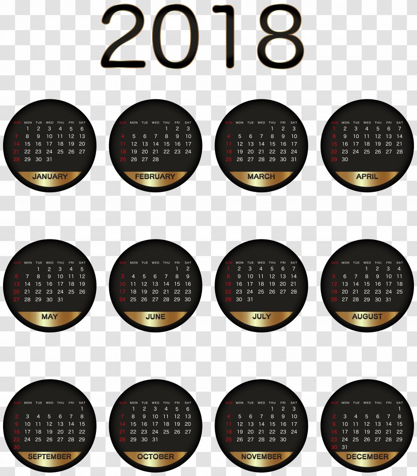 Calendar Clip Art - Scalable Vector Graphics - 2018 Black Gold Transparent Image Transparent PNG