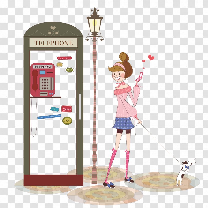 Telephone Booth Cartoon Illustration - A Woman Standing In Front Of Transparent PNG