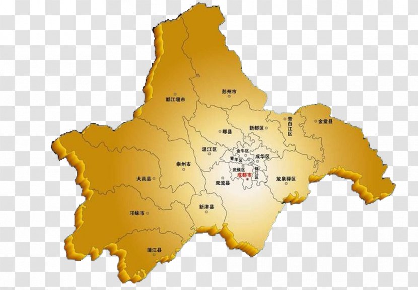 Chengdu Road Map - Yellow - Brown Of Transparent PNG