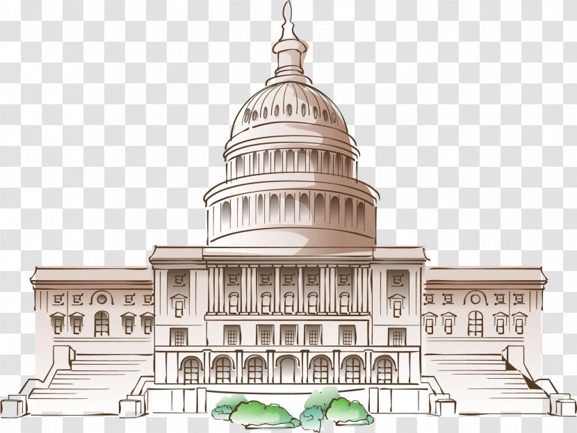 White House Cartoon Mural - Vector Hand-painted Transparent PNG
