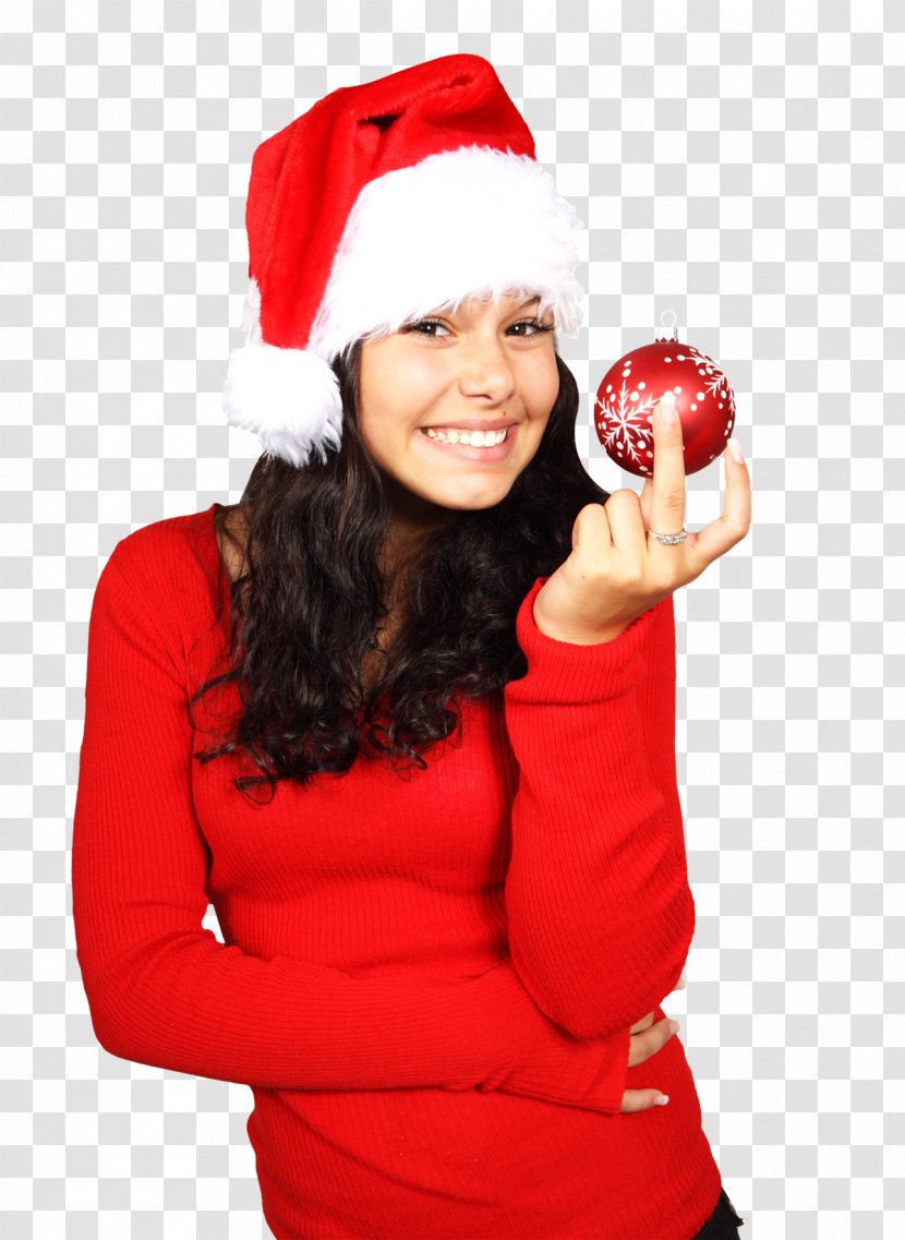 Christmas Santa Claus - Silhouette - Attractive Young Woman Holding Ball Transparent PNG