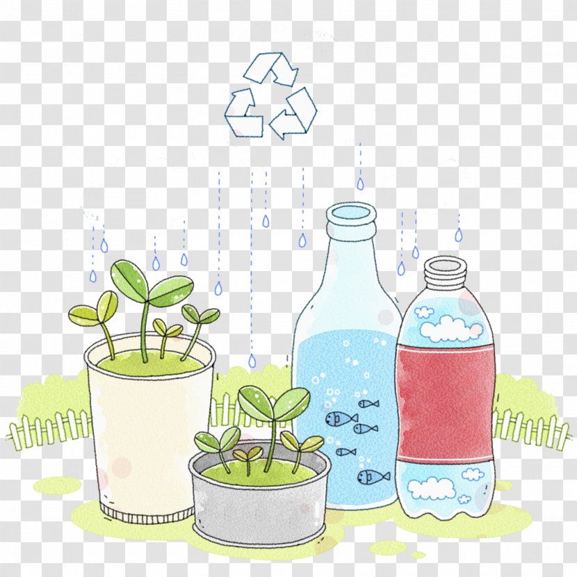 Paper Material Glass Bottle - Waste Sorting - Hand Painted Transparent PNG