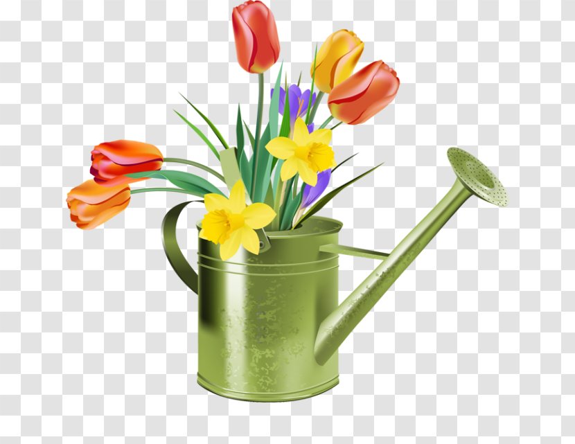 Tulip Flower Spring Clip Art - Watering Can - Hand-painted Tulips Transparent PNG