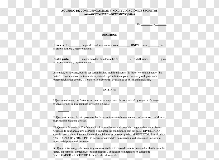 Document Non-disclosure Agreement Contract Confidencialidad Pact - Text - Party Transparent PNG