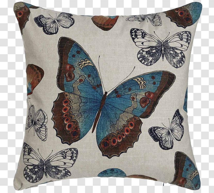 Butterfly Textile Toile Upholstery Cotton - Throw Pillow Transparent PNG